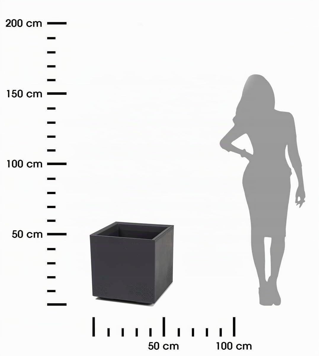 Vaso da fiori nero 40 x 39 x 39 cm grande per esterni – Fioriera su ruote con tappo di scarico – Vaso per piante effetto cemento per giardino e terrazza