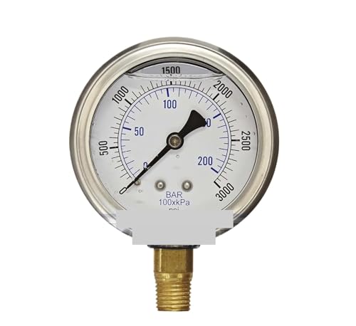 Manomètre 0-3000 PSI cadran 2.5 po raccord inférieur NPT 1/4 pour compresseur