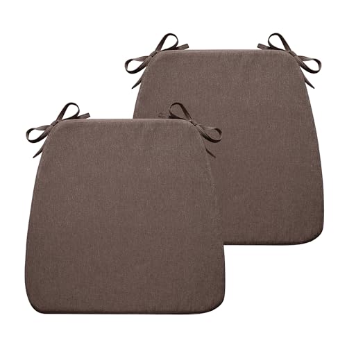 Hiasan D-Shaped Chair Cushions with Ties，17" x 16", Set of 2, Brown