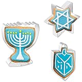 JOB JOL Hanukkah Cookie Cutters 3 PCS, 4'', Star of David, Dreidel, Menorah