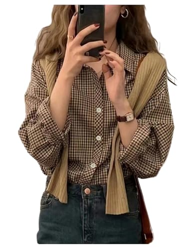 SweatyRocks Women's Plaid Button Down Shirts for Women Long Sleeve