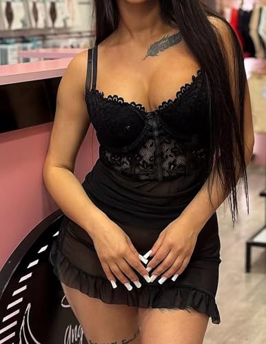 Avidlove Sexy Lingerie for Women Lace Babydoll Dress with Underwire Support Ruffle Hem Hip Chemise Nightgown2