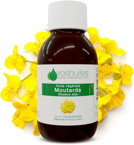 VOSHUILES - Huile Végétale de Moutarde 100ml - Riche en Oméga 3 et 9 - 100% Pure et Naturelle - Pression à Froid - Idéal pour Cheveux et Corps