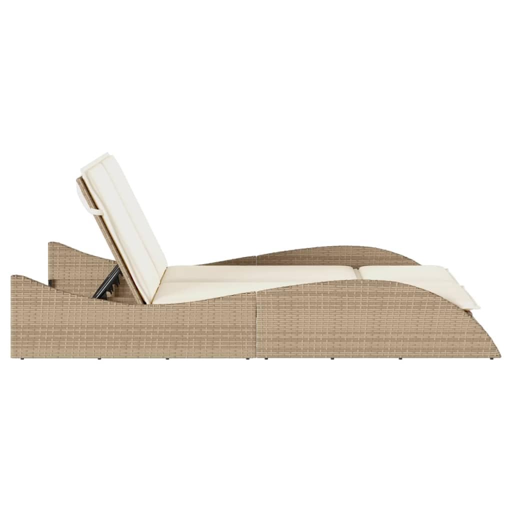 Tomostar Bain de Soleil, Chaise Longue Double Jardin Extérieur Transat pour Piscine avec Coussins Beige 114x205x73 cm résine tressée