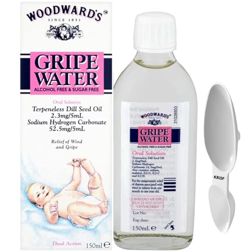 Gripe Water, 150ml - Natural Relief for Baby Colic, Wind & Gripe, Alcohol-Free, Sugar-Free, with Dill Seed Oil & Sodium Hydrogen Carbonate with Double Sided Medicine Spoon
