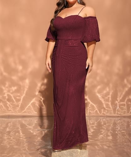 Image of Women's Plus Size Off The Shoulder Puff Sleeve Dress Sequin Formal Maxi Evening Cocktail Party Gowns