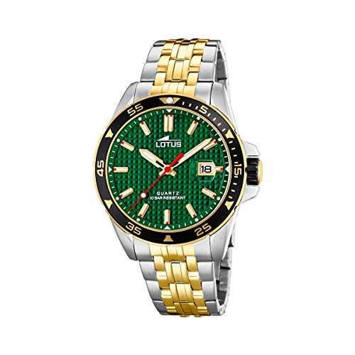 Lotus Orologio Uomo 18652/2, Acciaio Bicolore, Quadrante Verde/Rosso/Oro, Cronografo Al Quarzo, Impermeabile 10 ATM