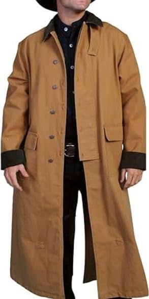 Men's Old Cowboy Full Length Duster Coat - Western Cotton Duster Cowboy Long Trench Coat for Men