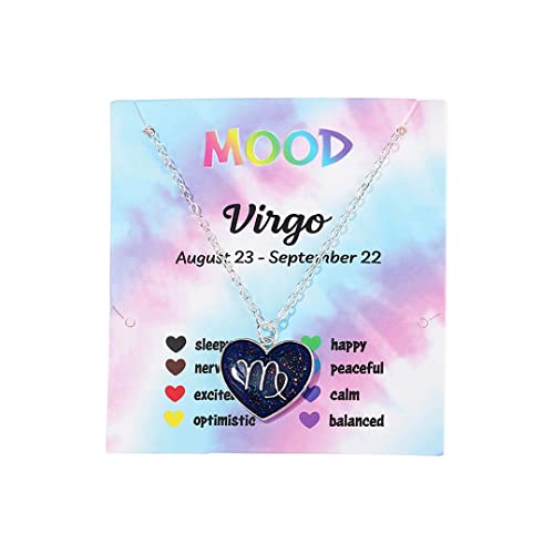 Temperature Sensing Color Changing Pendant 12 Constellation Zodiac Necklace Astrology Horoscope with Message Card for Women Birthday Gifts
