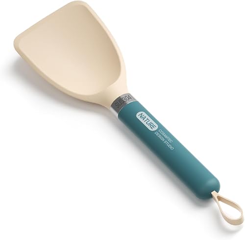 Espátula pequeña de silicona para cocinar girador flexible con núcleo interior sólido y mango de nailon resistente al calor, espátula ideal para