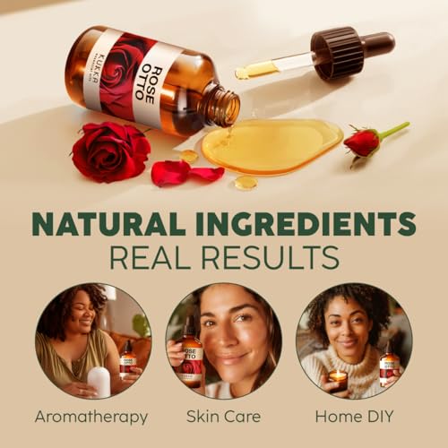 Image of 100% Pure Rose Otto Oil - 4 Fl Oz Rose Otto Essential Oil for Hair, Skin, Diffuser, Aromatherapy & DIY Soap Making Scent