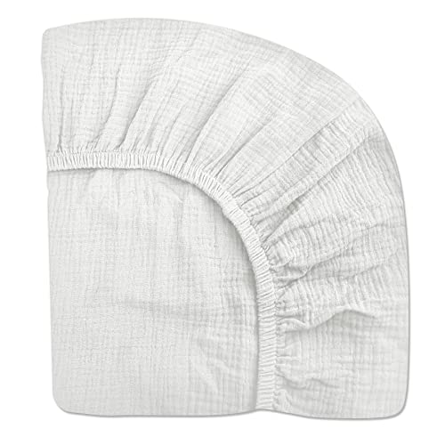 Image of Crib Sheets for Boys Girl, Fitted Baby Toddler Bed Sheets 28" x 52", Neutral Muslin Cotton Crib Mattress Bedding Soft and Breathable Comfort(White)