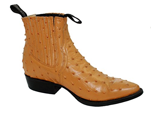 Men Genuine Ostrich Print Short Ankle Western j Toe Boots