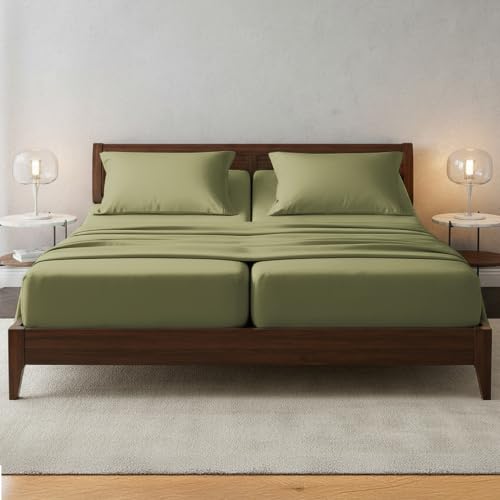Image of Elegant Comfort Luxury Quality Microfiber 5-Piece 1500 Premium Hotel Sheet Set-Wrinkle Resistant, All Around Elastic Fitted Sheet, Deep Pocket up to 16 inch, Split King, Sage /Green