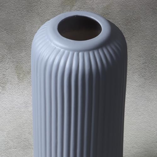 Image of KREATIVE ART'S Modern Ribbed Design Ceramic Flower Vase for Living Room, Flower Pots for Artificial Flower, Home Decoration Item, Home Decor, Vases for Living Room (Grey, Large)