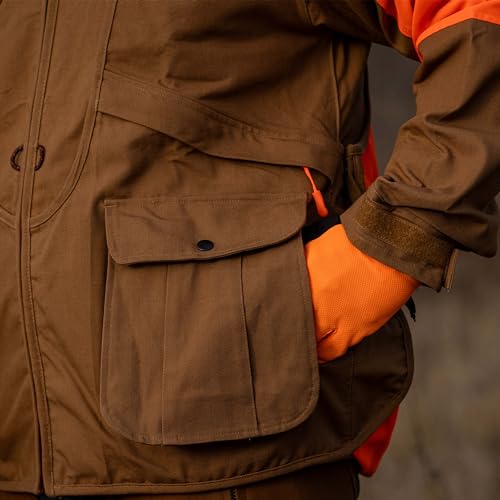Gamehide Brush Breaker Upland Pheasant Hunting Cotton Canvas Jacket With Game Bag (Large, MarshBrown/Orange)