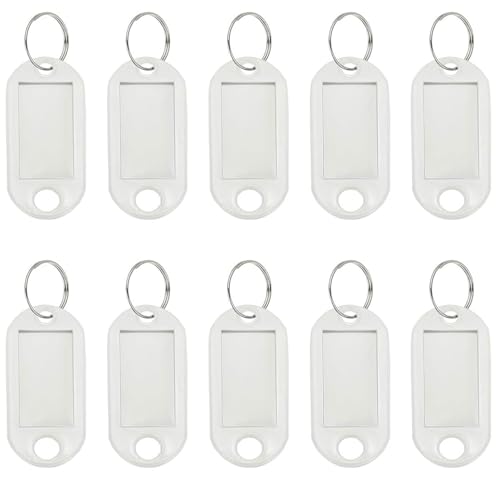 SaveSooo タグ キーホルダー キータグ 名札 タグ プラスチック製 大量 業務用 ネームキーホルダー ネームプレート ネームタグ キリング付き 10個セット(ホワイト)