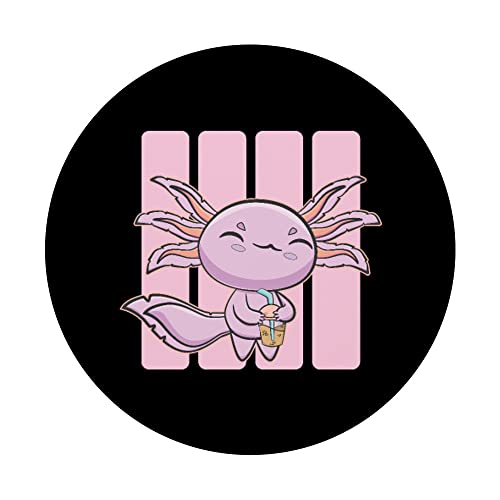 Pink Axolotl Boba Cute Anime Pastel Goth Nu Pearl Bubble Tea PopSockets Swappable PopGrip, Black - Image 3