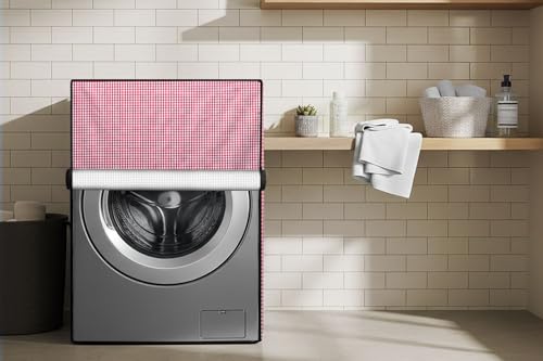 Image of Stylista Waterproof Front Load Washing Machine Cover Compatible for LG 5.5 kg, 6 kg & 6.5 kg Pin Check Pattern Pink