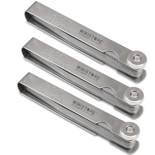 WIKISTORE SPESSIMETRO PROFESSIONALE 0,03-1,00 mm, 3 pezzi, Spessimetro con 32 Lame di Precisione, Campo di Misura da 0,03 mm a 1,00 mm, Strumento Indispensabile per la Misurazione di Interspazi