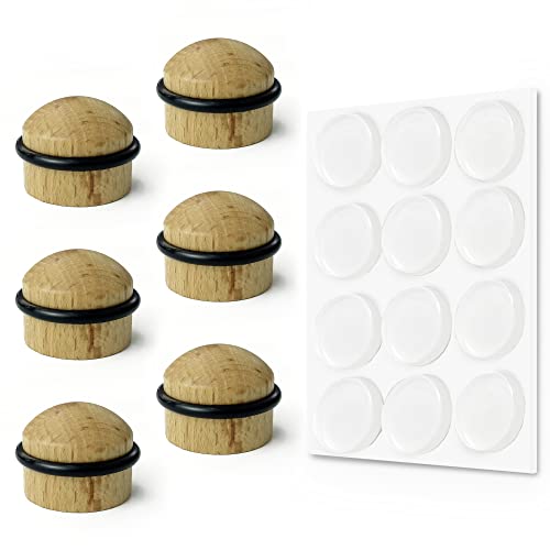 HASWARE Türstopper-Set Buche, 6 Stück, selbstklebend transparenter Dämpfer Dumper elastische Stoßdämpfer 12 Stück, für Wand, Boden und Möbelschutz (zylindrisch, mit schwarzem Ring) Cover