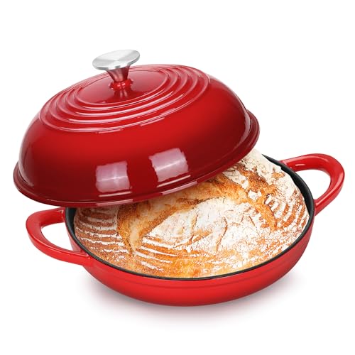 P&P CHEF Red Enameled Bread Dutch Oven for Sourdough, 5.5 QT