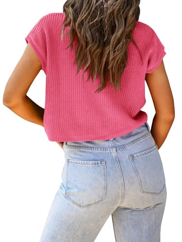 Image of LCXWFE Womens Summer Cropped Sweater Vest Trendy Cap Sleeve Crop Tops Crew Neck Loose Knit Tank Top