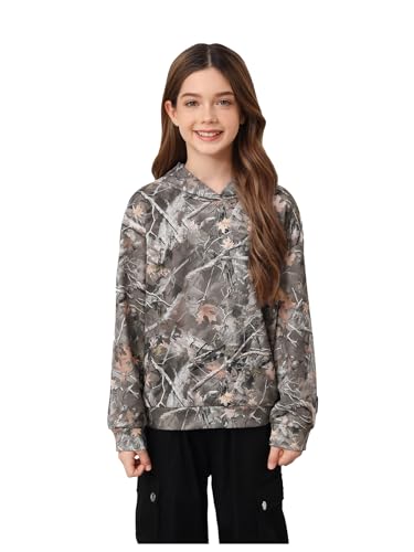 COZYEASE Girls Graphic Camo Hoodie Long Sleeve Drop Shoulder Hooded Sweatshirts Loose Vintage Pullovers Green