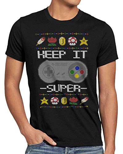 style3 Keep it Super Ugly Sweater Herren T-Shirt SNES x-Mas Pulli Weihnachtsbaum Größe:L