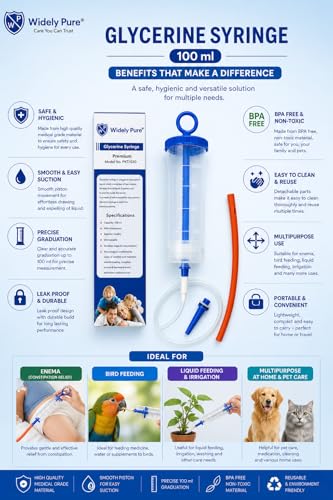 Image of Widely Pure Graduated Glycerine Syringe / Enema Syringe - Bird Animal Hand Feeding Syringe 100ml with Enema tube 12 number and round colon tip Nelton catheter / suction catheter combo pack
