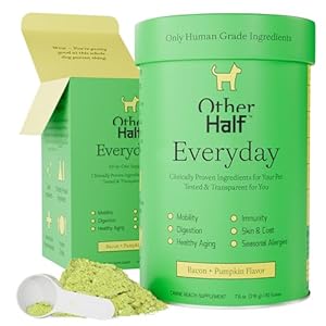 Other Half Everyday One - Clean Dog Multivitamin Supplement - Daily Joint, Gut, Allergy, Immune, Urinary Tract Support & More - Glucosamine, Chondroitin, Omega 3 & Probiotics | 45 Active Ingredients Other Half Everyday One Clean Dog Multivitamin Supplement Daily Joint Gut Allergy Immune Urinary Tract Support More Glucosamine Chondroitin Omega 3 Probiotics 45 Active Ingredients