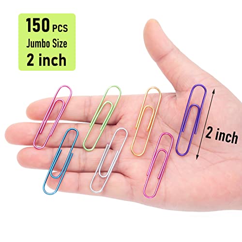 Jumbo Paper Clips,150Pcs 2 Inch Large Paper Clip, Assorted Colored Paperclips For Paperwork Office School And Personal Use #TOP2