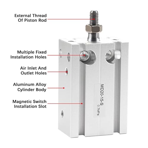 Cylindre pneumatique MD alésage 16mm course 60mm actionneur pour automatisme - 5