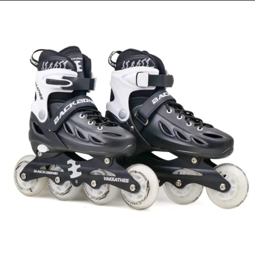 Image of Backbone Vakkathee Adjustable Unisex Inline Skates, Black /White, 80Mm Wheels, Push Button Design