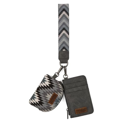 Image of Wrangler Aztec Keychain Wristlet Wallets for Women Western Dual Pouch Wristlet Credit Card Holder Wallet with Zipper Pocket WG2211-W0051GY