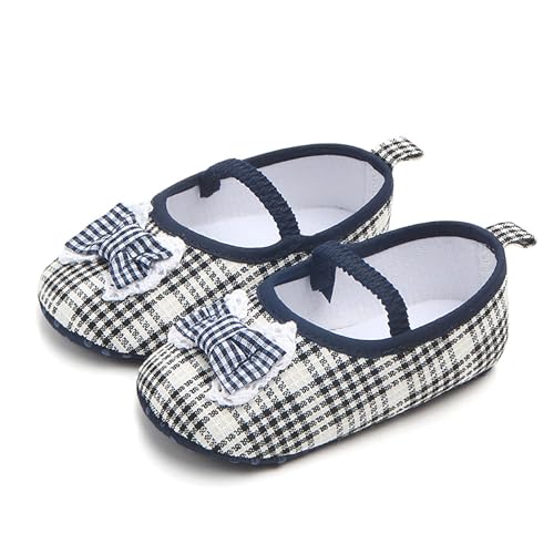 Baby Girls Slipper First Walkers Elastic Band Bow Decoration Princess Black Grid Fashion Cute Crib Shoes 12-18 Months4