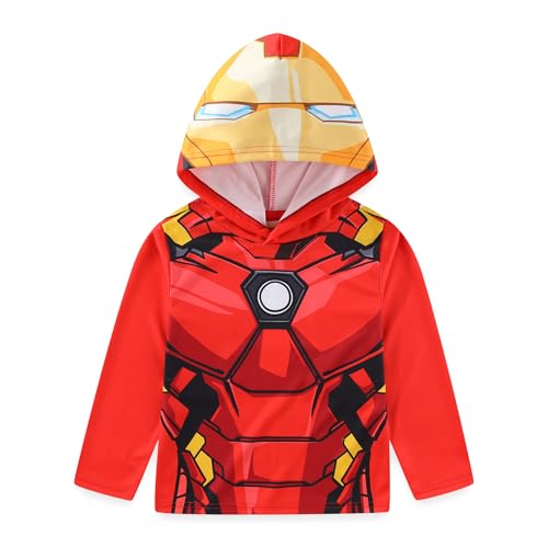 Marvel Avengers Iron Man Captain America Spider-Man Miles Morales Venom Boys Long Sleeve Hooded Shirt for Big Kids Red