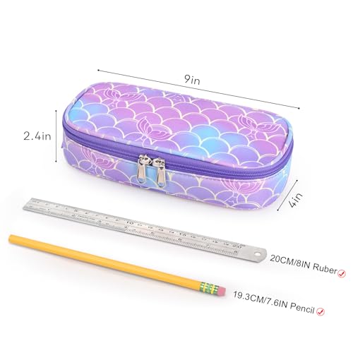 Image of mibasies Girls Pencil Case for Kids, Multi-Slot Pencil Pouch, Mermaid Tail Purple