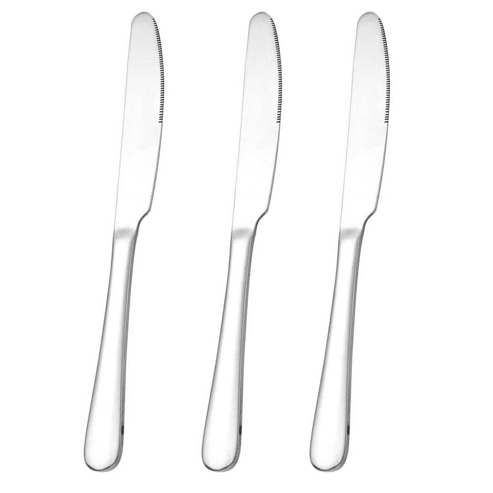 ELEGANTTIN Dinner Knives Set of 3 Table Knife 8.5 Inch Grade Stainless Steel Knives Cutlery Knives Only Dishwasher Safe Table Knives kitchen Knives in Home Kitchen or Restaurant, Silver