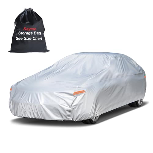 Image of Kayme Coupe Car Cover Waterproof All Weather - See Vehicle Size Chart for Accurate Fit - Outdoor Full Exterior Cover Sun Rain Snow. Challenger, Bel Air, Taycan, Genesis etc. Size C5 (See Size Chart)