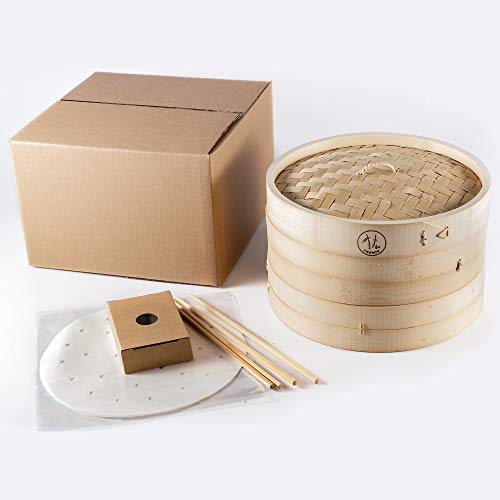 Cesta de bambu para vaporização de 25,4 cm, vaporizador de alimentos premium com tampa, vaporizador