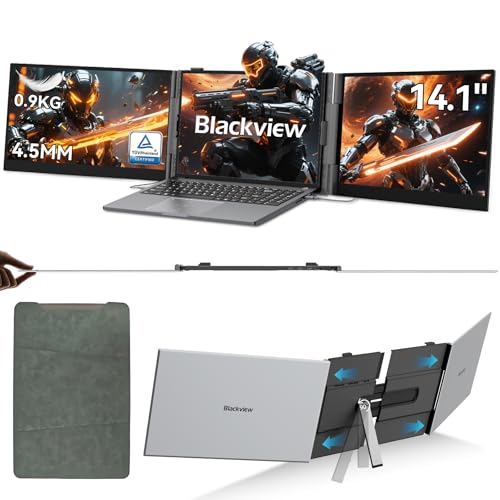 Blackview DCM6 Laptop Bildschirm Erweiterung 14' Ultradünn 4,5mm 0.9KG, 1080P FHD Triple Screen Laptop Monitor für Laptop 13'-17,3', HDMI/USB-A/USB C TÜV SÜD Portable Monitor für PC/Mac/PS3/4/5/Xbox
