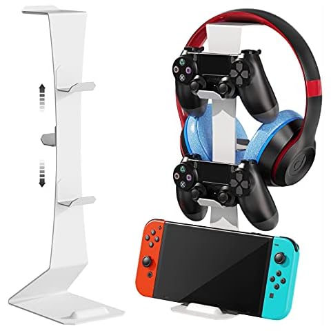 MiiKARE Game Controller Stand Holder for Nintendo Switch/Xbox/Playstation PS4, Universal Gamepad Accessories, Dual Game Controller & Headphone Stand,Organize Your Game Accessories-White Cover