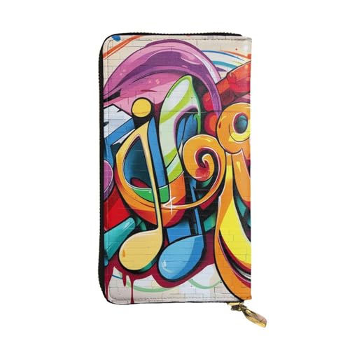 Music Graffiti Style Printed Long Wallet for Women Men Cute PU Leather Wallet with Coin Purse and Credit Card Holder