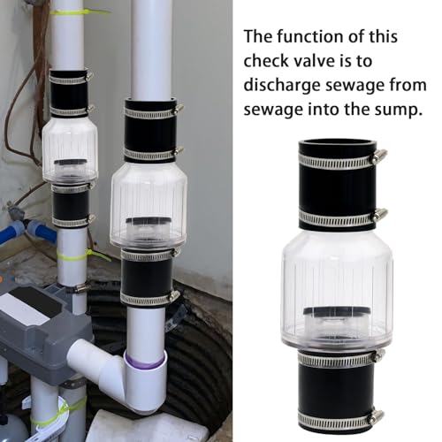 Image of 2 Inch Sump Pump Check Valve Water Pump Accessories, Steel Clamps Fit 7-1 /4 inchGap in, Spring-Loaded Flapper, Full-Flow and Non-Clog Design Installation