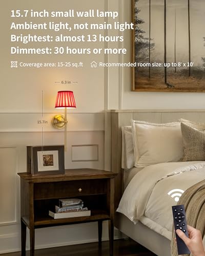 Image of KDG Cordless Wall Sconces Set of 2, Small Wireless 5200mAh Rechargeable Battery Fabric LED Wall Lamps, Portables Lightings for Wall Painting, Living Room, Bedroom, Hallway, Gifts, Night Light (Red)