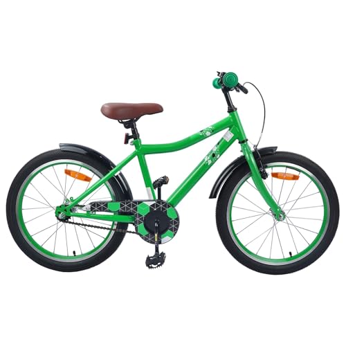 Runheo Bicicleta infantil de 20 pulgadas verde con marco de acero y sillín ajustable para 6 – 11 años, adecuada para carretera, ciudad y exterior, incluye freno, timbre y guardabarros para una
