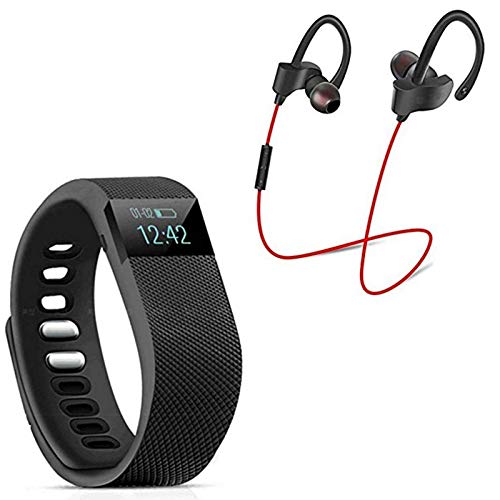 Raptas Fitness Tracker Tw64 Smart Watch Bluetooth Watch Bracelet Smart Band with QC-10 Jogger Sports Bluetooth Headset Wireless 4.1 Handfree Stereo