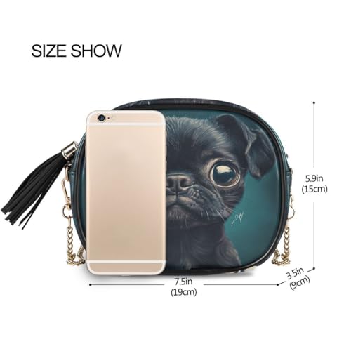 ALAZA Women's Puppy Dog Arland Green PU Leather Crossbody Bag Shoulder Purse with Tassel3