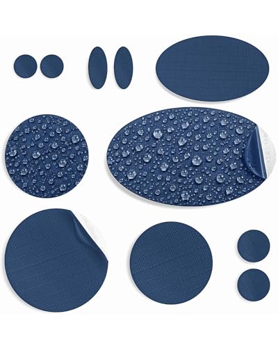 aZengear Self-Adhesive Repair Patches (30+ Colours) for Down Jackets, Puffer Coats, Tents, Upholstery - Waterproof, Tear-Cold-Heat-Resistant Nylon Polyester Fabric (11 Pcs, Dark Navy)